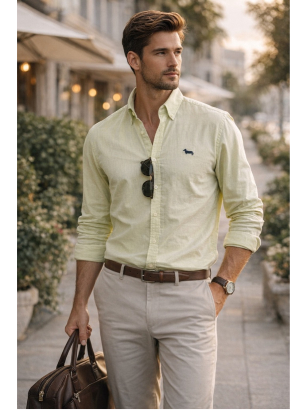 Harmont & Blaine Shirt Men’s M Button Down 100% Cotton Slim Fit Light Yellow